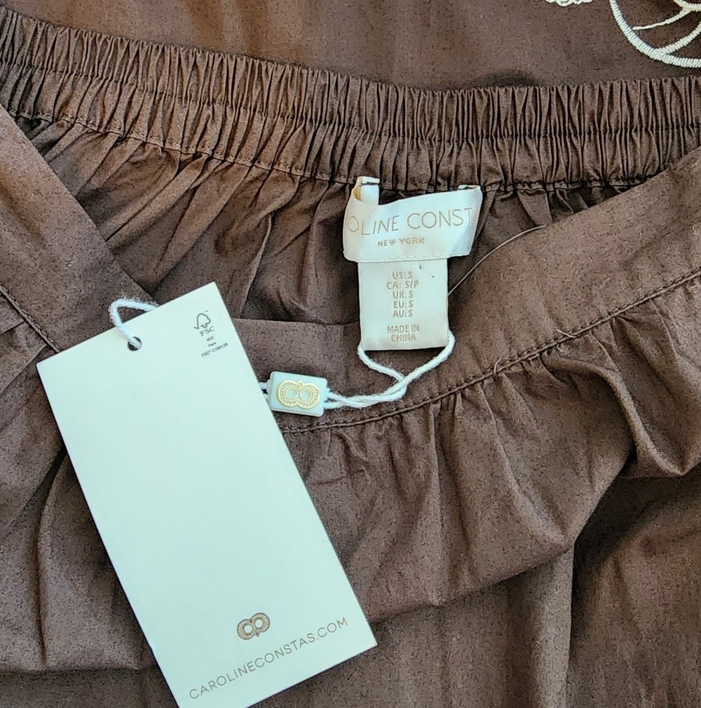CAROLINE CONSTAS ENBRODERY BROWN MIDI FULL SKIRT NWT SZ SMALL - Picture 4 of 15